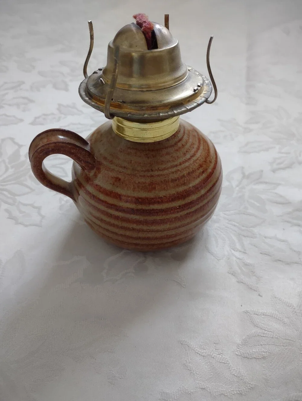 Vintage Eagle Danbury P&A Etched Glass Hurricane Oil Lamp Ceramic Base